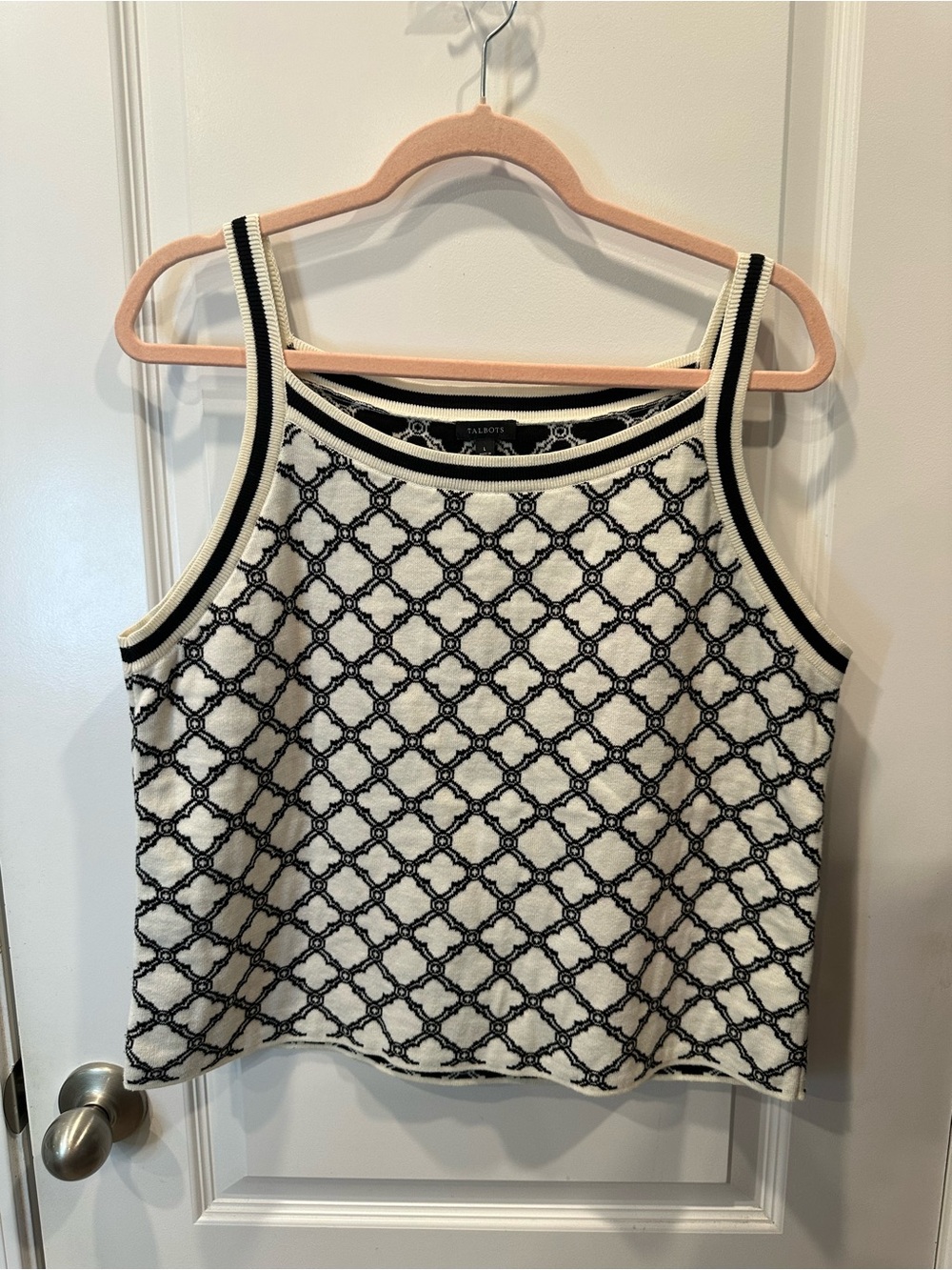 Talbots Black & White Geometric Knit Tank